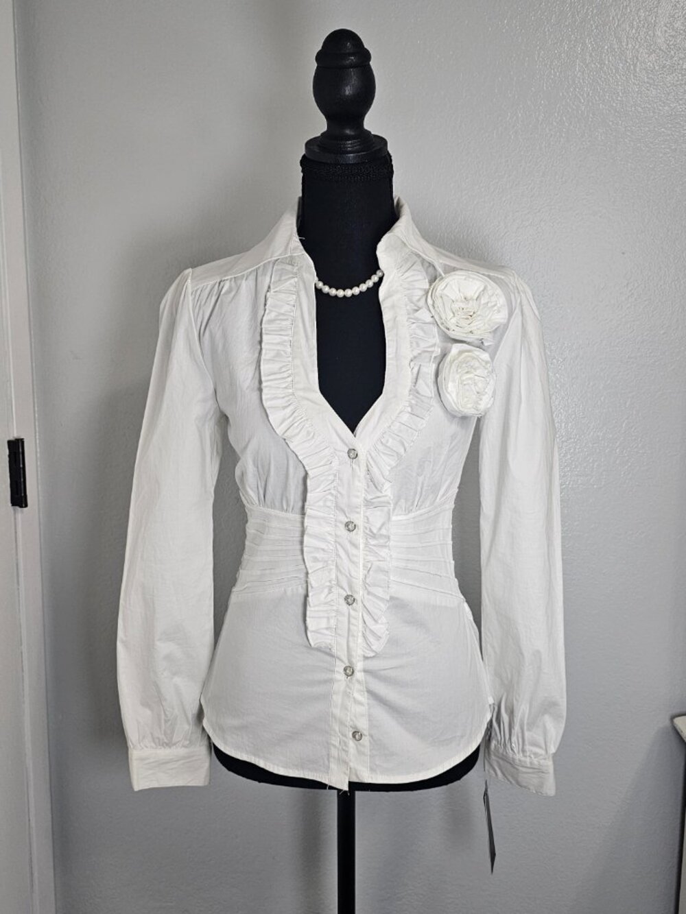 Grass Collection Ruffled Long Sleeves Cottagecore Whimsigoth Fairy Blouse Sz S - Picture 2 of 6